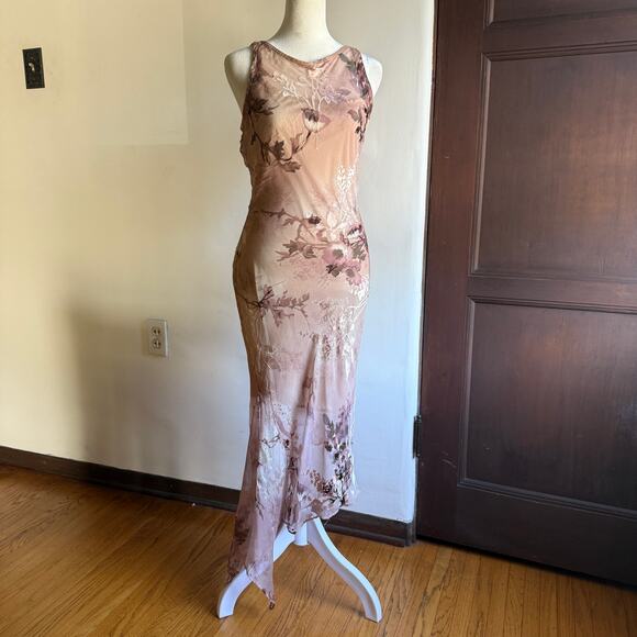 ALEXIA ADMOR | Y2K Style Burnout Silk Asymmetrical hem Mermaid Midi Dress Small - Picture 1 of 7